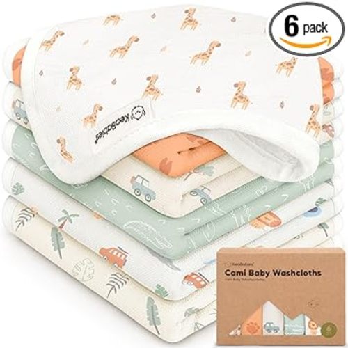 6-Pack Cotton Baby Washcloths for Newborn - Organic Cotton Muslin Soft Wash Cloths for Babies, Infant, Kids, Toddler Towels for Boy,Girl,Super Absorbent Face Cloths,Scratch-free Baby Rags (Wilderness)