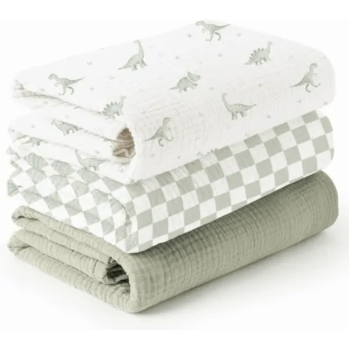 Konssy 3 Pack Muslin Swaddle Blankets for Unisex, Newborn Receiving Blanket, Large 47 x 47 inches, Soft Breathable Muslin Baby Swaddles for Boys & Girls