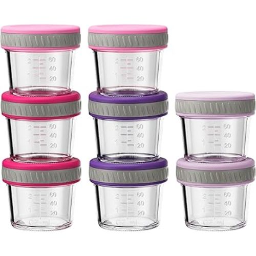 Glass Baby Food Jars | 4 oz 8-Pack Baby Food Containers Storage Freezer Safe, Small Mini Mason Jars with Lids Leak-Proof, Microwave Friendly, BPA-Free
