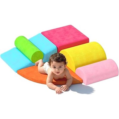 8 Piece Toddler Climbing Blocks,Soft Play Climbing Toys Indoor for Toddlers Ideal Crawling and Exploration Play Set for Baby Gym/Toddler Playground (Rainbow Color, 6pcs)