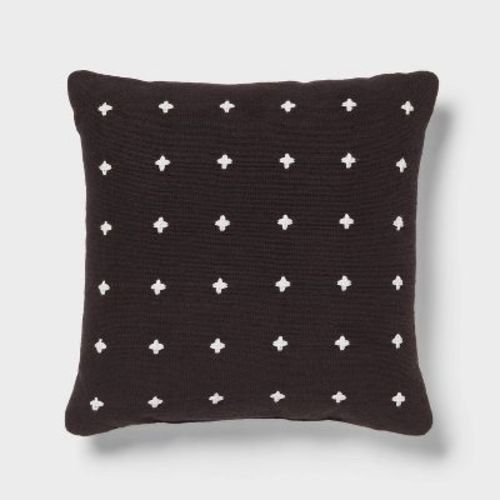 Plus Stitch Square Edge Pillow Black/Ivory - Threshold™: Cotton Dobby Fabric, Indoor Use, Sewn Seam Closure
