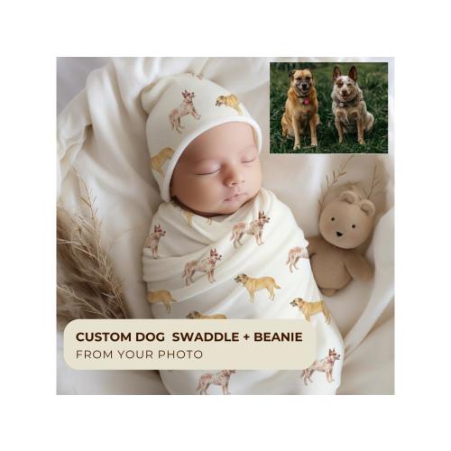 Personalized Dog Baby Swaddle Blanket From Photo Custom Pet Baby Gift Watercolor Dog Baby Shower Gift