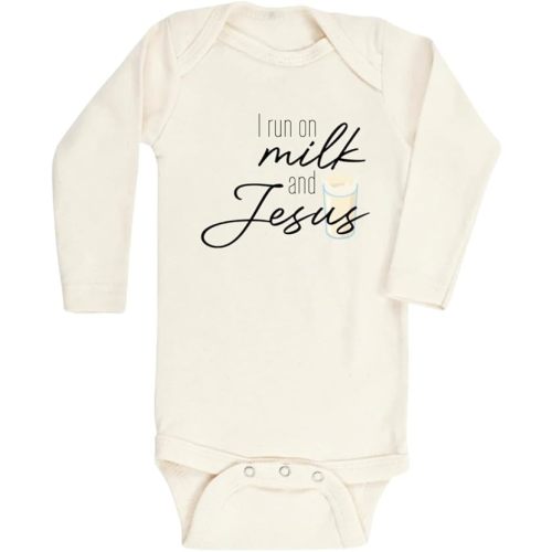 I Run on Milk and Jesus Cute Baby Bodysuit Shirt Custom Clothes Unisex Baby Gift for Mom Newborn