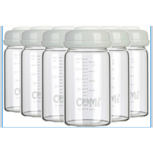 COMI Wide Neck Glass Breastmilk Collection n Storage Bottle, 6oz with Screw Ring Sealing Disk; Re-markable Sealing Disc. BPA Free, Fits Breast Pumps & Nipples (Gray Lids)