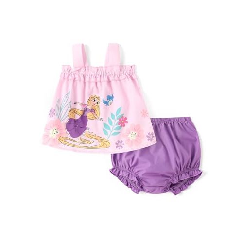 Disney Princess Baby Girl Clothes: Floral Sleeveless Ruffle Tunic Top & Bloomer Diaper Cover Set Newborn Summer Outfits