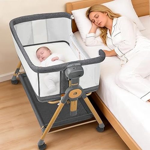 Baby Bassinet with Mattress, Bassinet Cot Sleeper 3-in-1 Bedside Bassinets with 6 Adjustable Height, Baby Cot Cribs with Mosquito Net, Baby Crib for 0-5 Months Babies