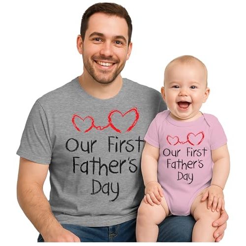 Tstars Our First Father's Day Dad and Baby Matching Outfits | New Dads Gift Adult Shirt and Infant Bodysuit