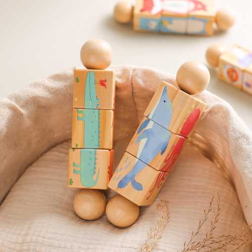 Rotating Wooden Animal Puzzle,4 Themes Personalized Learning Toy for Toddlers & Babies,Baby Shower Wooden Toy,Baby’s First Custom Name Gift