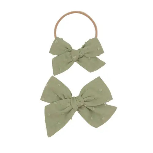 Classic Bow - Moss Swiss Dot Headband