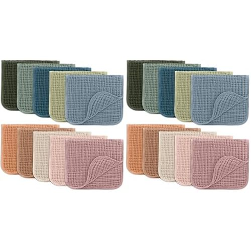 Comfy Cubs Muslin Burp Cloths 20" x 10", Pack of 20 - Large, 6-Layer, Ultra Absorbent 100% Cotton for Baby Drool and Messes - Soft, Safe & Gentle Baby Burp Cloths for Boys & Girls - Multi