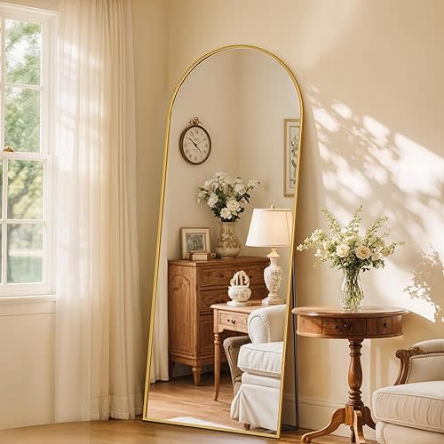 Full Length Mirror, 58" x 18" Arched Full Body Mirror Standing Large Floor Mirrors for Bedroom Bathroom Living Room Gold