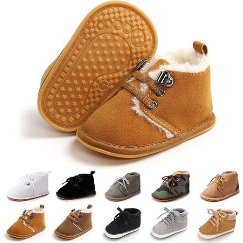 Baby Boys Girls Booties Fleece Anti-Slip Soft Sole Boots Toddler First Walker Warm Shoes - 0-6 Months Infant - 2-light Brown