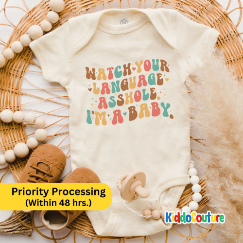 Watch Your Language Bodysuit, I'm A Baby Onesie®, Retro I’m A Baby Bodysuit, Watch Your Word Baby Gift Onesie®, Bad Word Baby Gift Bodysuit