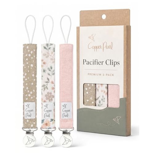 Copper Pearl 3-Pack Pacifier Holders: Premium Knit Binky Clips for Baby Girls and Boys - Stylish Stainless Steel Design for Secure No-Drop Attachment - Autumn