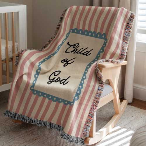 Child of God Baby Blanket, Christian Woven Blanket for Newborn, Vintage Stripe Baptism or Baby Shower Gift
