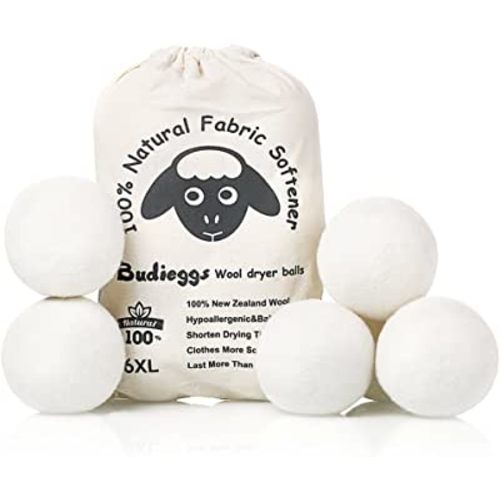 Wool Dryer Balls Organic XL 6-Pack, 100% New Zealand Chemical Free Fabric Softener for 1000+ Loads, Baby Safe & Hypoallergenic, Reduce Wrinkles & Shorten Drying Time Naturally
