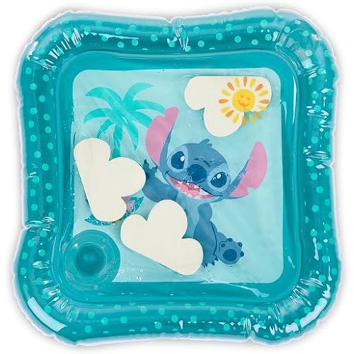 Bright Starts Disney Baby Stitch Water Mat, Making Waves Tummy Time Play Mat, 3 Floating Toys, Newborn+