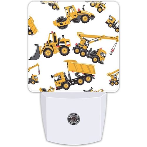 Cartoon Building Machinery Vehicles Night Light,Road Roller Bulldozer and Trucks Dusk to Dawn Night Light Plug in,0.5w Energy Saving Sleep Friendly NightLight for Kids Boys Girls Home Decor
