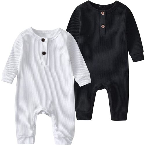 Baby Boy Girl 2 Pack Solid Romper Short/Long Sleeve One Piece Jumpsuits Clothes Sets