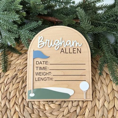 Personalized Golf Birth Announcement Plaque, Custom Baby Name Nursery Decor