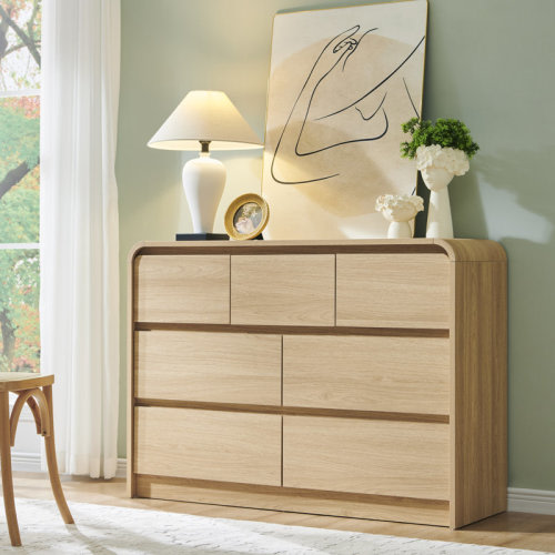 Ebern Designs Maud Modern 7 Drawers Dresser for Bedroom, 47" Wide Wood Dressers & Chests of Drawers w/Curved Profile Design & Reviews | Wayfair