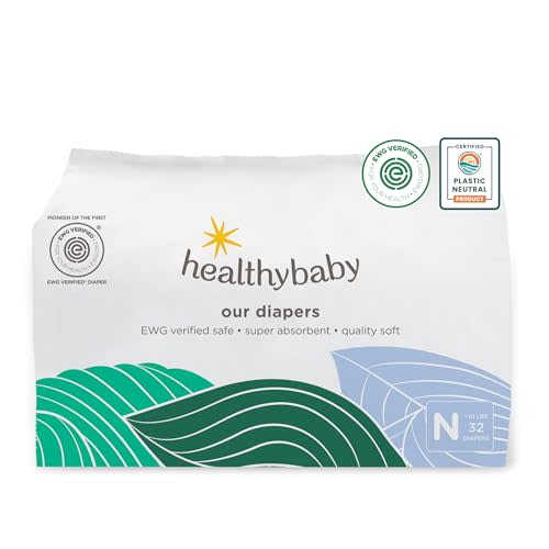 Our Diapers | EWG Verified Safe & Plant-Based Diapers | Leak Protection | Soft Organic Cotton Shell | Chlorine-Free Diaper for Sensitive Skin | Size Newborn (<10 lbs) 32 Count