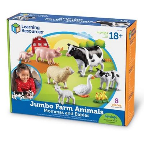 Learning Resources Jumbo Farm Animals Mommas and Babies - 8 Pieces, Ages 18+ months Toddler Learning Toys, Farm Animal Figures for Kids