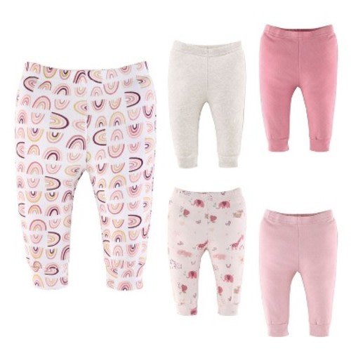 The Peanutshell Rainbow Safari Baby Pants for Girls, 5-Pack, 0-3 Months