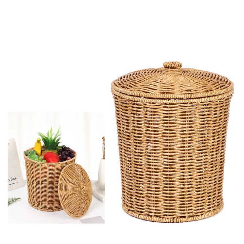 Large Woven Rattan Storage Basket with Lid - Multipurpose Wicker Laundry Hamper, Clothes Organizer, Toy & Sundry Basket for Home, Office, Bedroom
