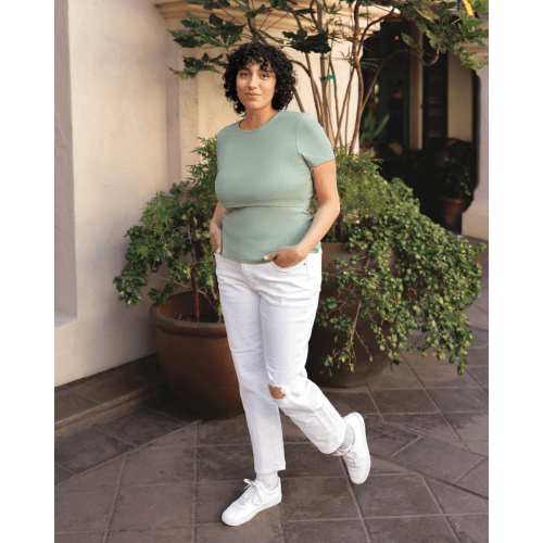 Ribbed Bamboo Crew Neck Nursing T-shirt | Aqua Mist - Kindred Bravely