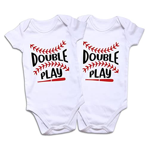 DEFAHN Funny Twins Baby Bodysuits 2 Pack Matching Onsies for Boy Girl | Soft 100% Cotton, Twin Bodysuits Great for Baby Gifts, Daily Wear, Photo, Coming Home, Matching Onsies for Twin Boys & Girls