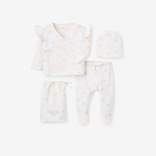 Pink Bow Organic Cotton Pointelle 3pc Bag Set PINK / 0-3M