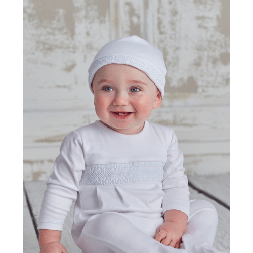 Hand Smocked CLB Charmed White/Blue Hat