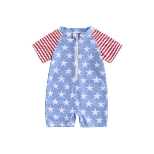 Suealasg 4th of July Toddler Boys Girls Romper Swimsuit Short Sleeve Star Stripe Print Rash Guard Swimwear Baby Summer Swimming Suit Beach Wear