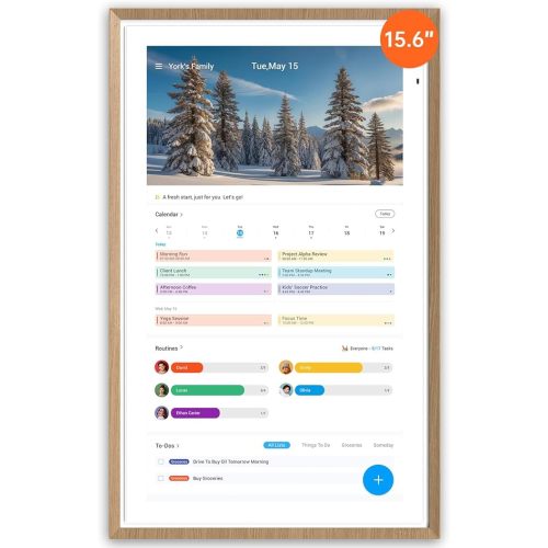 ApoloSign 15.6-inch Digital Calendar: Dual Mode Calendars with Google Play & Multi-calendar Sync, Electronic Planner & Chore Chart, Smart Touchscreen, Interactive Display for Family Schedules (Teak, 15.6")