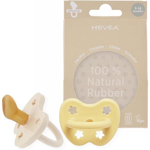 HEVEA Natural Rubber Pacifier Orthodontic 3-36 Months Two-Pack - Pale Butter & Milky White