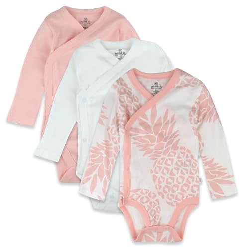 HonestBaby unisex-baby 3-pack Long Sleeve Side-snap Kimono Bodysuits Organic Cotton for Infant Baby Boys, Girls, Unisex
