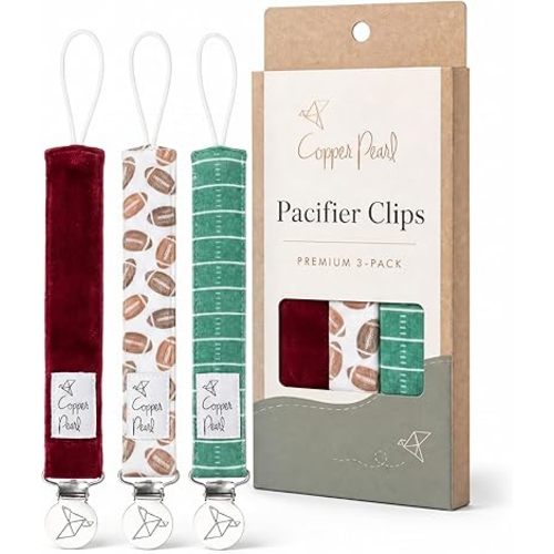Copper Pearl 3-Pack Pacifier Holders: Premium Knit Binky Clips for Baby Girls and Boys - Stylish Stainless Steel Design for Secure No-Drop Attachment - Blitz