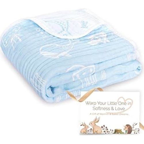 BOPRIO Muslin Baby Blanket Ultra Soft and Lightweight Versatile Swaddle and Bed Blanket for Baby Toddler Essentials Infant Shower Items, 43 x 43 Inch (Blue Ocean)