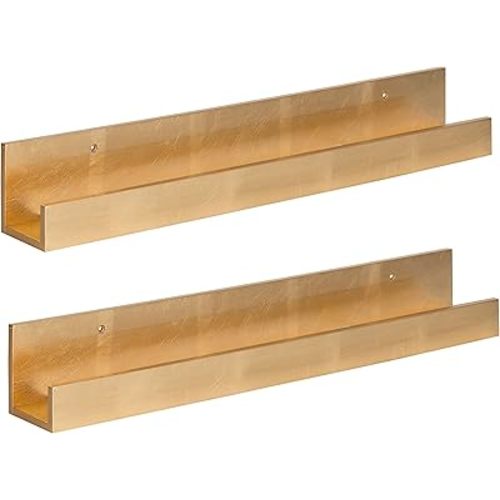 Kate and Laurel Levie 24 inch 2-Pack Wood Floating Wall Shelf Picture Frame Holder Ledge, Gold