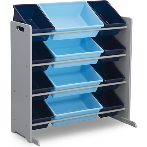 Delta Children Kids Toy Storage Organizer with 12 Plastic Bins - Greenguard Gold Certified, Grey/Blue