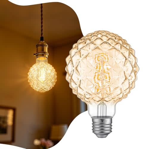 Dimmable Decorative Light Bulbs 60 Watt Pineapple LED Edison Bulb | G95 / G30 Vintage Amber Glass LED Filament Warm White 2700K with E26 Base, 6W Globe Light Bulb for Bedroom Living Room