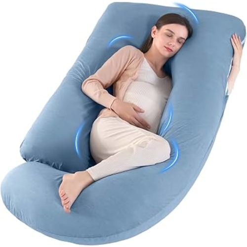 U Shaped Pregnancy Pillow for Sleeping, Maternity Body Pillow for Women | 65'' Blue Soft Pillow for Pregnant Women, Removable Cover, Full Body Support for Back, Belly, Hips, Legs, Pregnancy Gifts