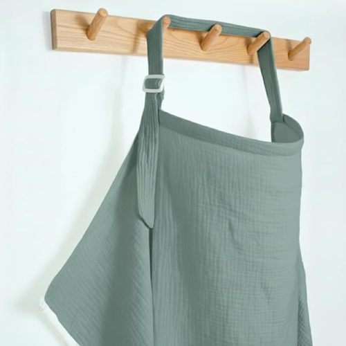 Muslin Nursing Covers for Breastfeeding, Arch Neckline Breast Feeding Covers for Women, Moms Privacy Breathable Summer Nursing, Enlarged XL Size Soft Feeding Cover (Roman Green)