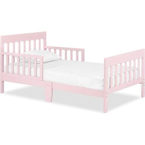 Dream On Me Finn Toddler Bed, Low Floor Wooden Bed, Side Safety Bed Rails, GREENGUARD Gold & BSA Certified, Non-Toxic Paint Finish, New Zealand Pinewood, up to 50 lbs - Pink