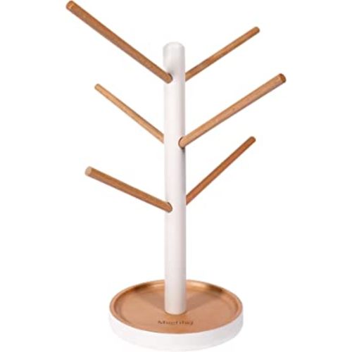 Headband Holder Organizer with 6 Branches Wooden Scrunchie Display Hanger with Bottom Bracket for Hair Hoop Hairband Jewelry Claw Clips Perfect Gifts for Girls and Women(white)