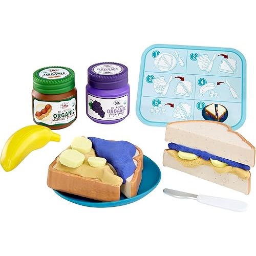 Little Tikes Creative Chef Peanut Butter & Jelly Kit with Make-It Mix Play Sand, 10 Accessories, Realistic Pretend Play Sandwich Maker, Boys, Girls, Ages 3+