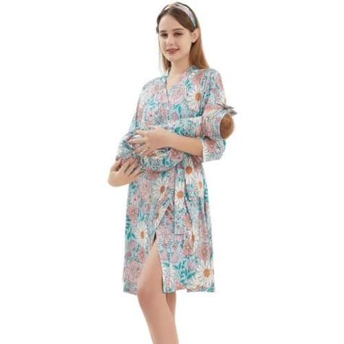 Galabloomer Maternity Robe and Receiving Blanket, Matching Mommy Labor Robe