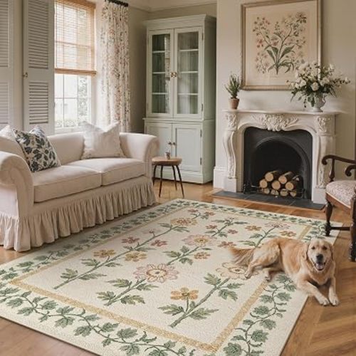 Bavni 5X7 Washable Area Rugs, Floral Non Slip for Living Room