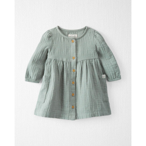 Baby Organic Cotton Gauze Button-Front Dress in Sage Pond
